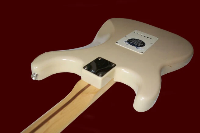 Nahaufnahme der Stratocaster Korpusrückseite